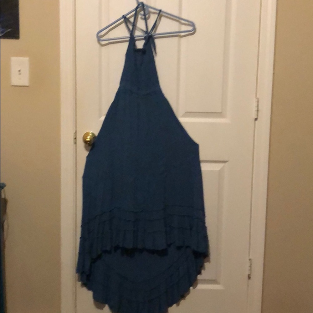 Blue backless long dress
